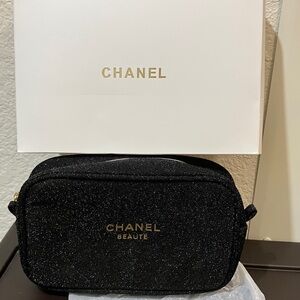 CHANEL Black Glitter Cosmetic Bag